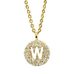 Gold pavé disc necklace with a cutout initial W