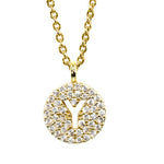 Gold pavé disc necklace with a cutout initial Y