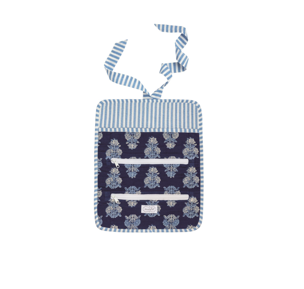 Navy Block Print Jewelry Roll