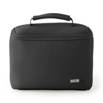 KUSSHI black travel case featuring a secure top zipper closure a comfortable padded handle and a prominent white KUSSHI brand logo