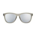 Matte taupe classic rectangular sunglasses with silver mirrored lenses