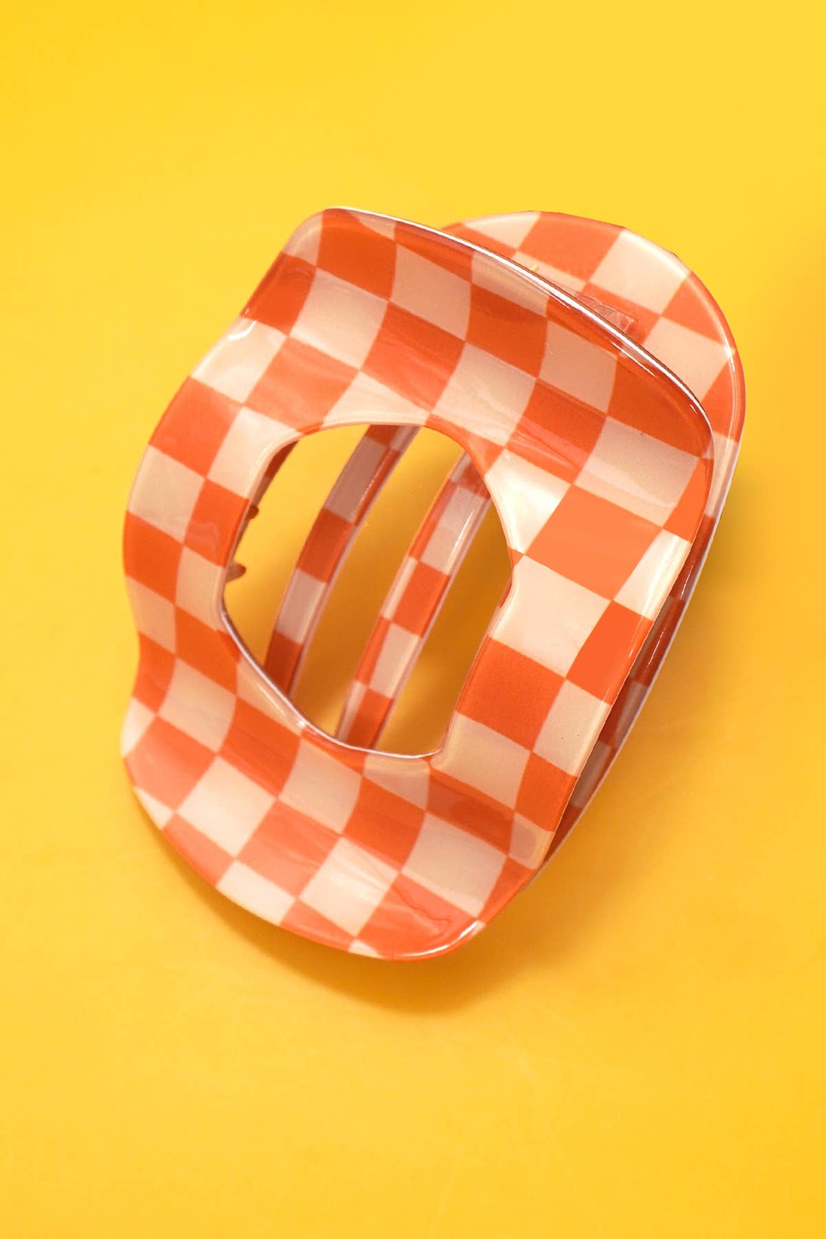 Orange Checkered Jumbo Lay Flat Oval Hair Claw Clip