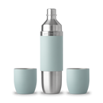 A sleek Parkside Flask stainless steel travel set with a light blue matte finish including one flask and two matching cups