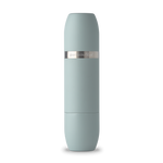 Product photo of a matte light blue Parkside Flask on a black background featuring a tapered cylindrical shape and a silver metallic band with the text parkside Flask