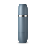 Digital photograph of a Parkside Flask, studio product shot on a black background, featuring a matte slate blue cylindrical two-part design with a prominent silver band displaying the Parkside Flask logo