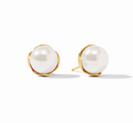 Gold stud earrings with white pearls