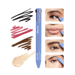 Alleyoop Pen Pal 4 in 1 touch up pen with swatches and application examples on eyes lips and brows