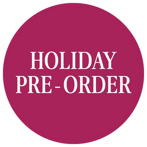 Holiday Pre-Order in white on a berry circle