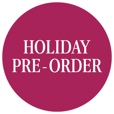 Holiday Pre-Order in white on a berry circle