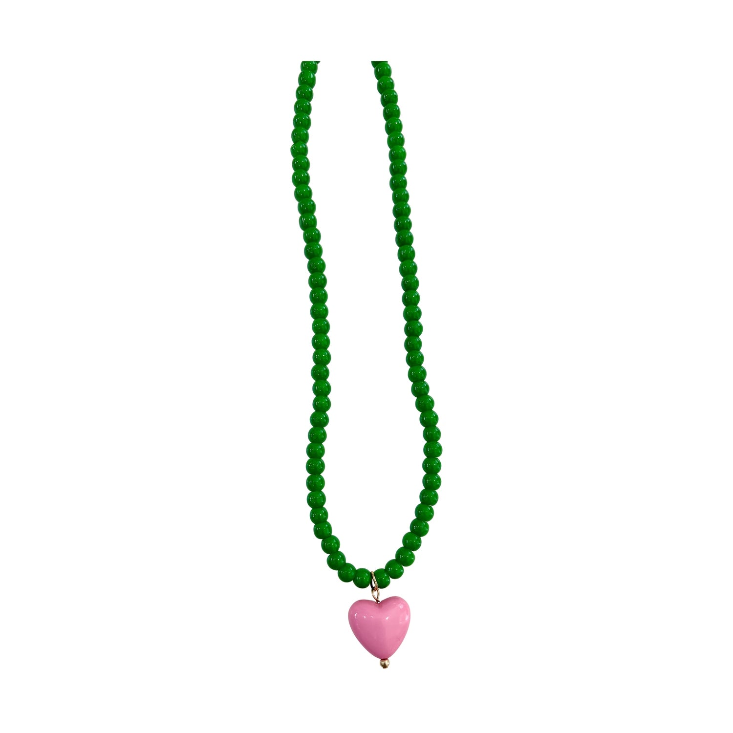 Pippa Green Beaded Necklace with Heart Charm