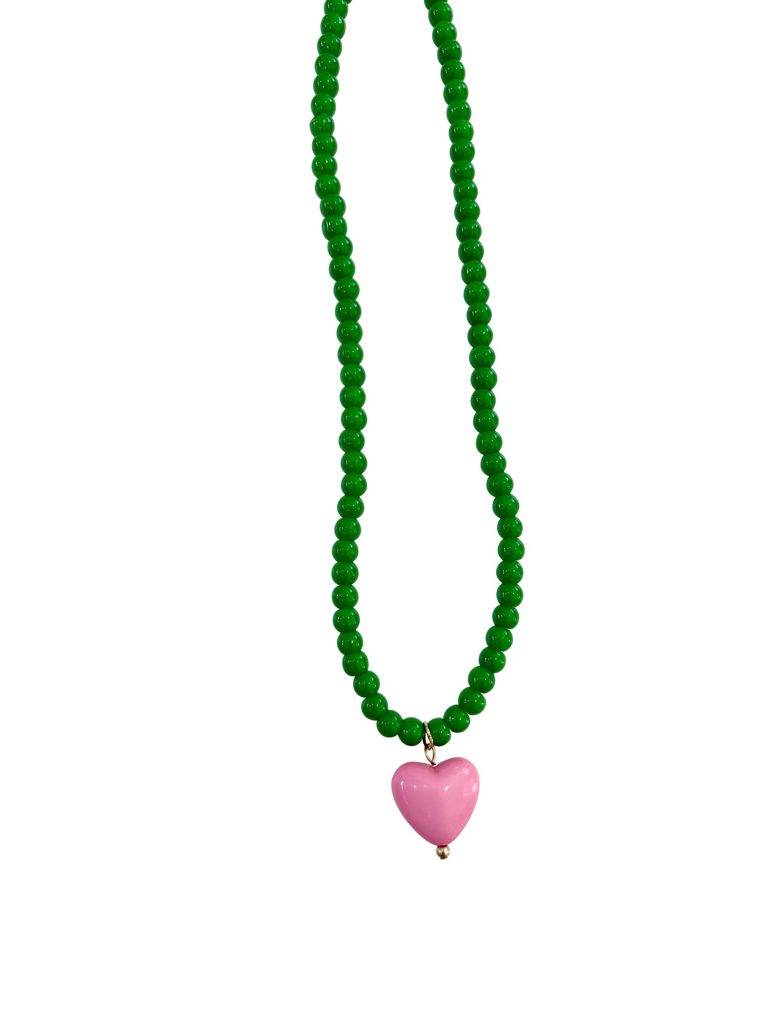 Pippa Green Beaded Necklace with Heart Charm