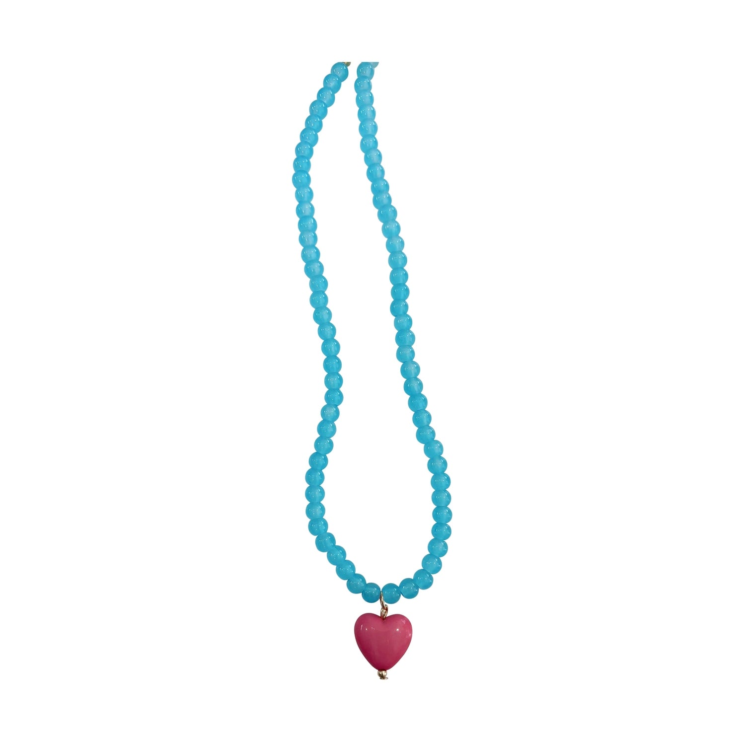 Pippa Light Blue Beaded Necklace with Heart Charm