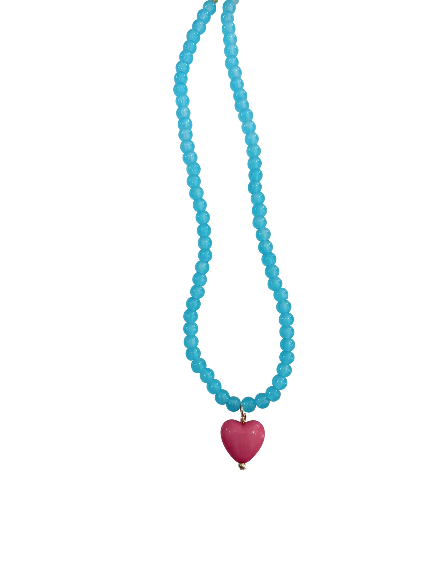 Pippa Light Blue Beaded Necklace with Heart Charm
