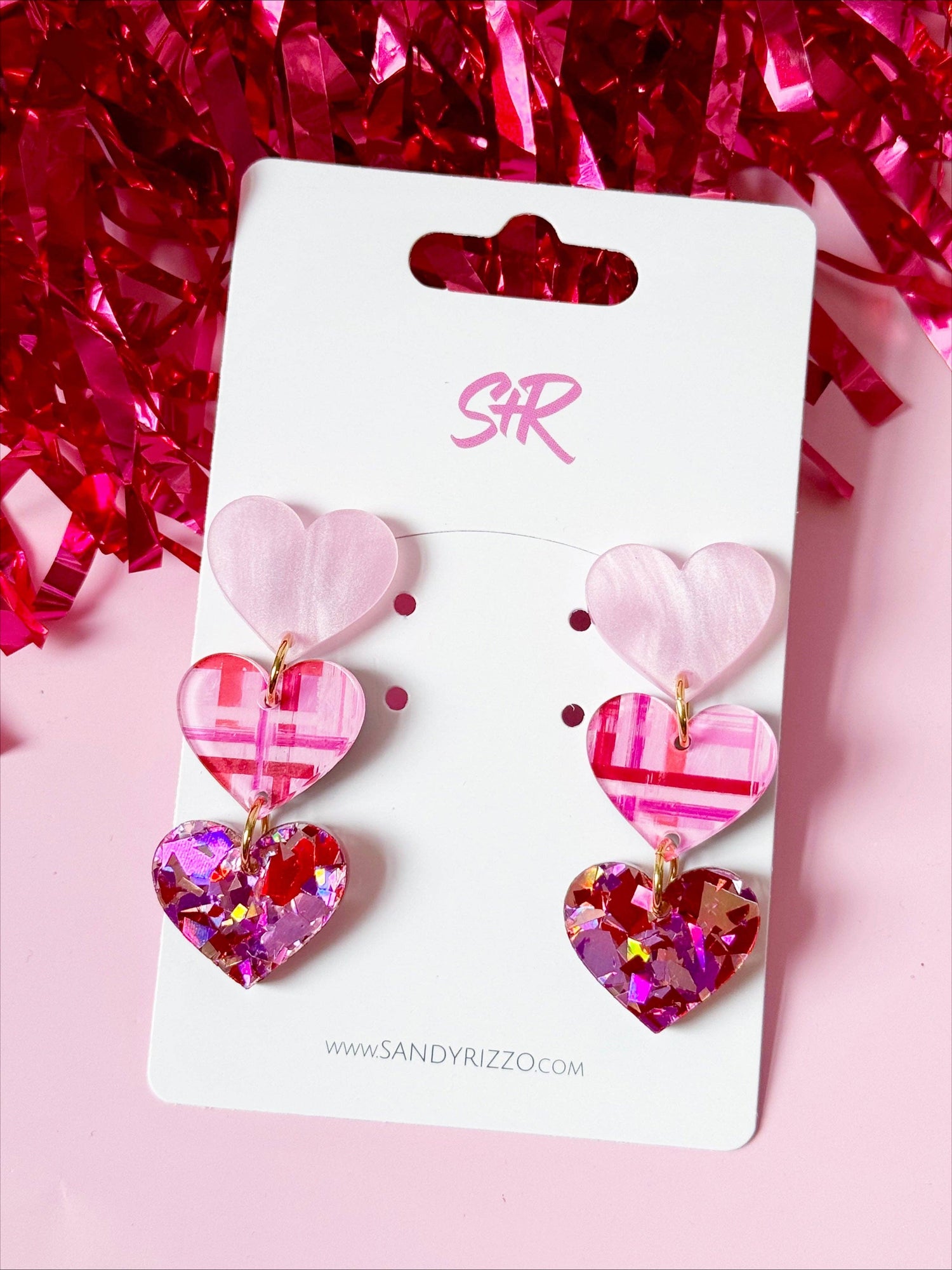 Plaid Triple Heart Dangle Earring