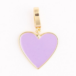 Gold-plated metal heart charm with a lavender enamel fill and a gold bail