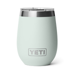 YETI Rambler seafoam green 10 oz Wine Tumbler with stainless steel rim and clear lid featuring the YETI logo