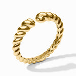 Gold open ring with a twisted rope texture
