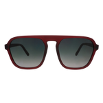Red sunglasses with dark lenses on a white background