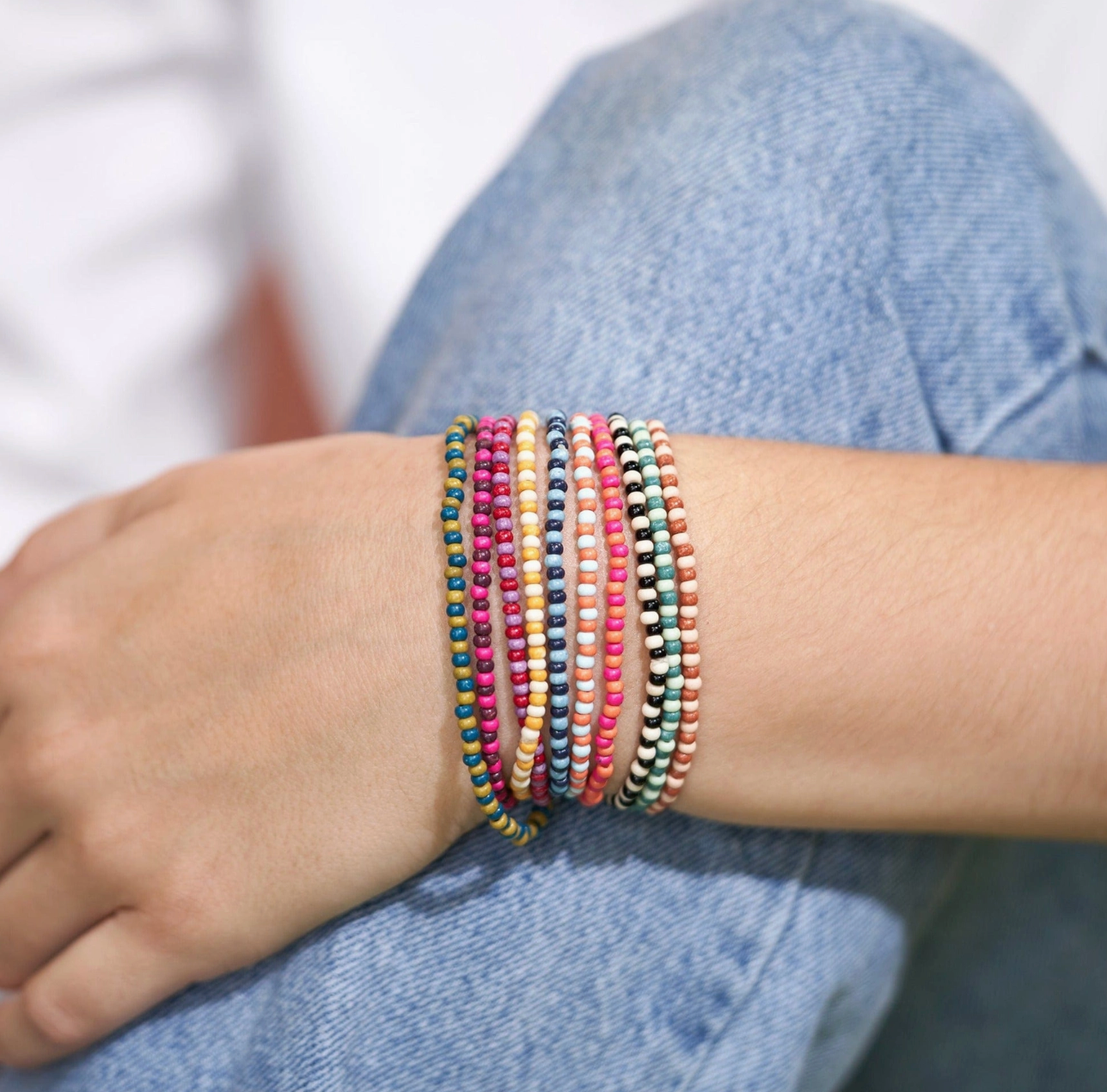 Sage Two Tone Set of 10 Stretch Bracelets Multicolor