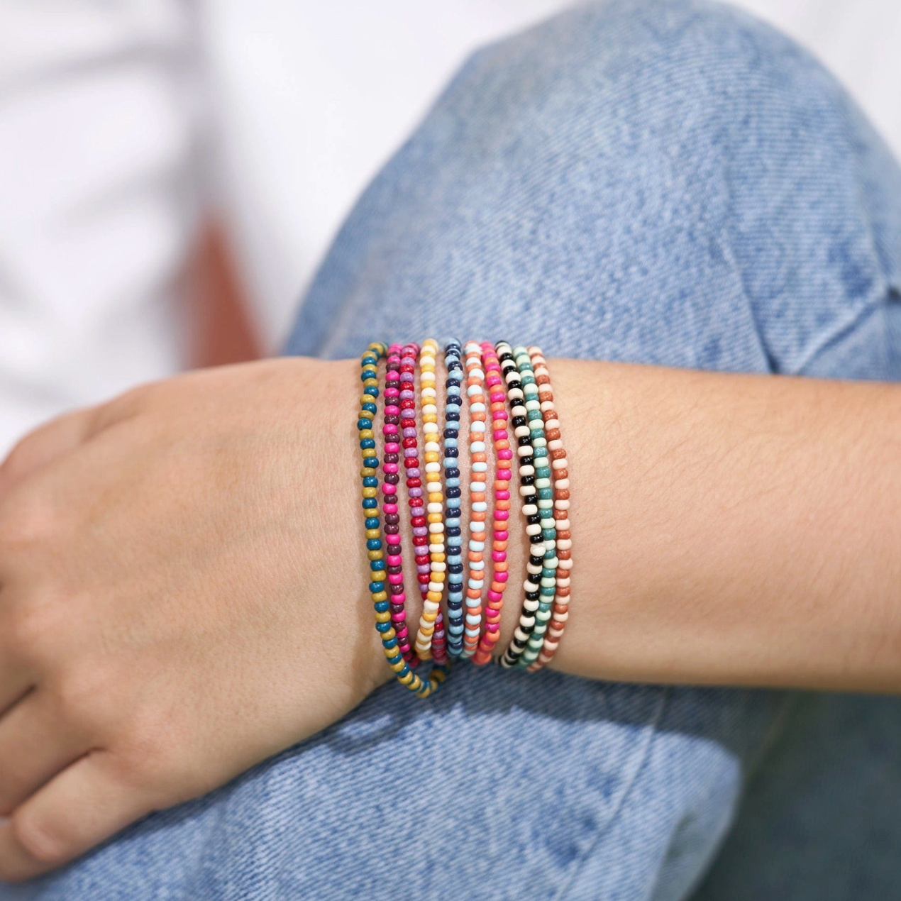 Sage Two Tone Set of 10 Stretch Bracelets Multicolor