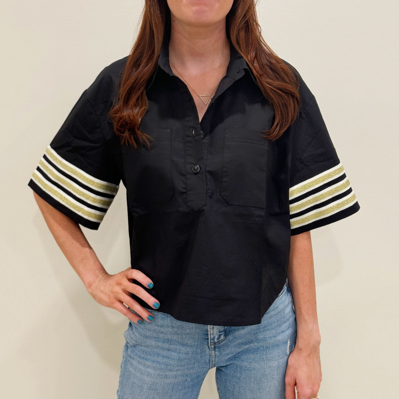 Saints Poplin Top (FINAL SALE)