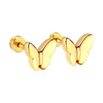 A pair of shiny gold butterfly stud earrings