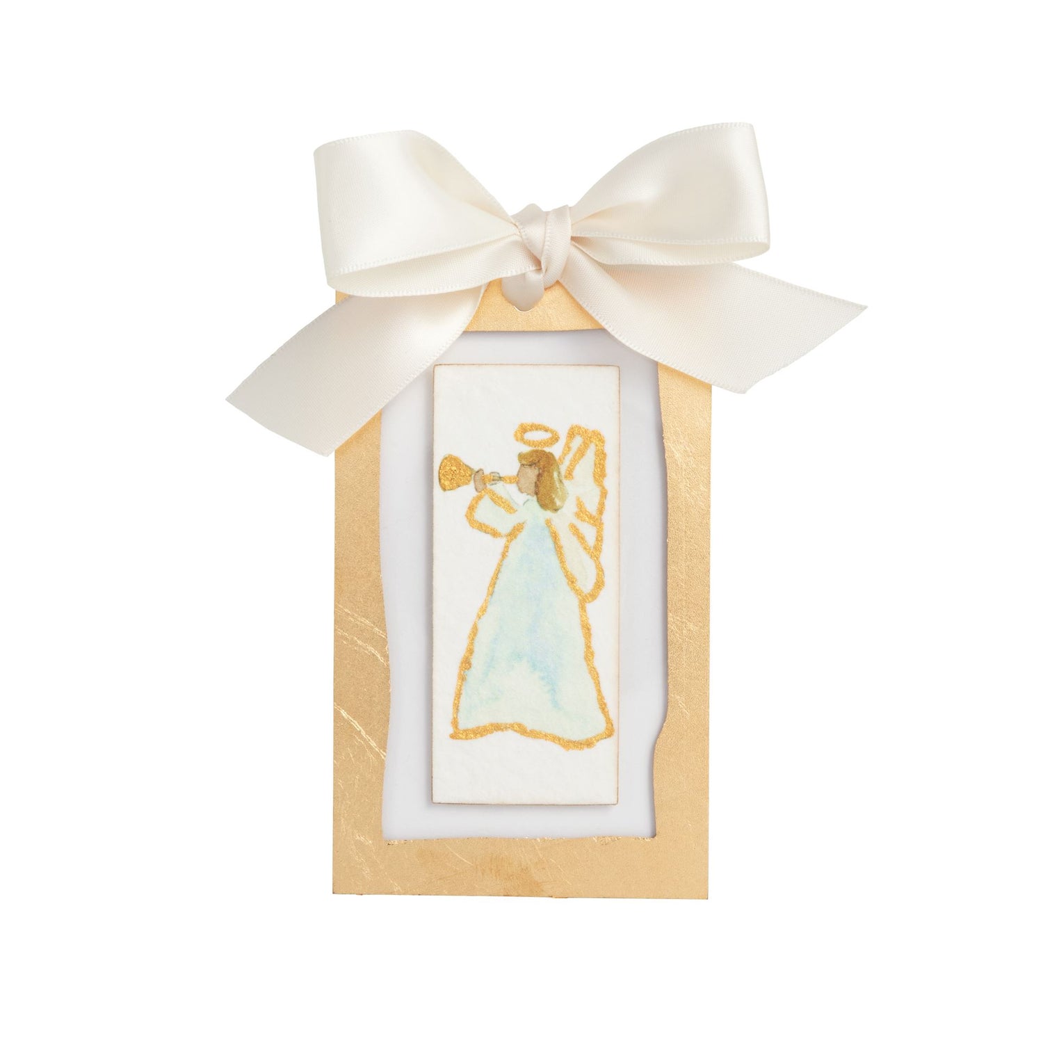 Sideways Angel Gold Painted Acrylic Ornament