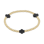 Gold beaded bracelet with three distinctive black cross charms