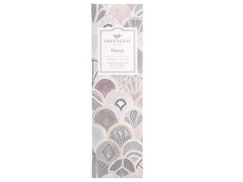 Greenleaf Haven scented envelope sachet with pink and grey fan pattern