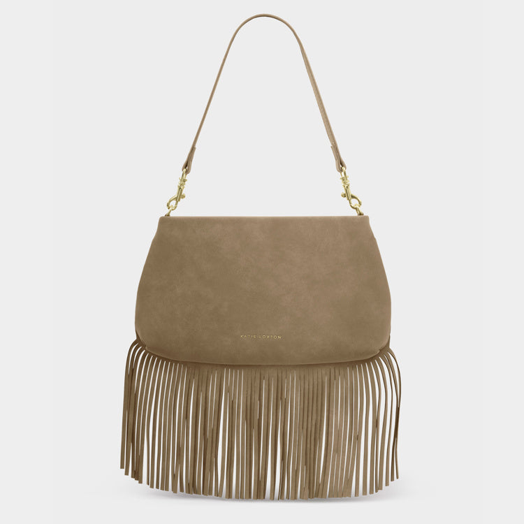 Sm - Cali Fringe Shoulder Bag - Taupe Suedette