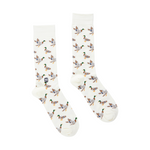 Pair of socks with duck pattern on a white background