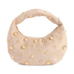 Beige suede hobo bag with gold spherical studs