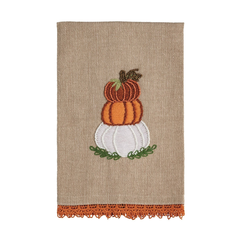 Stacked Pumpkin Beaded Embroidery Towel