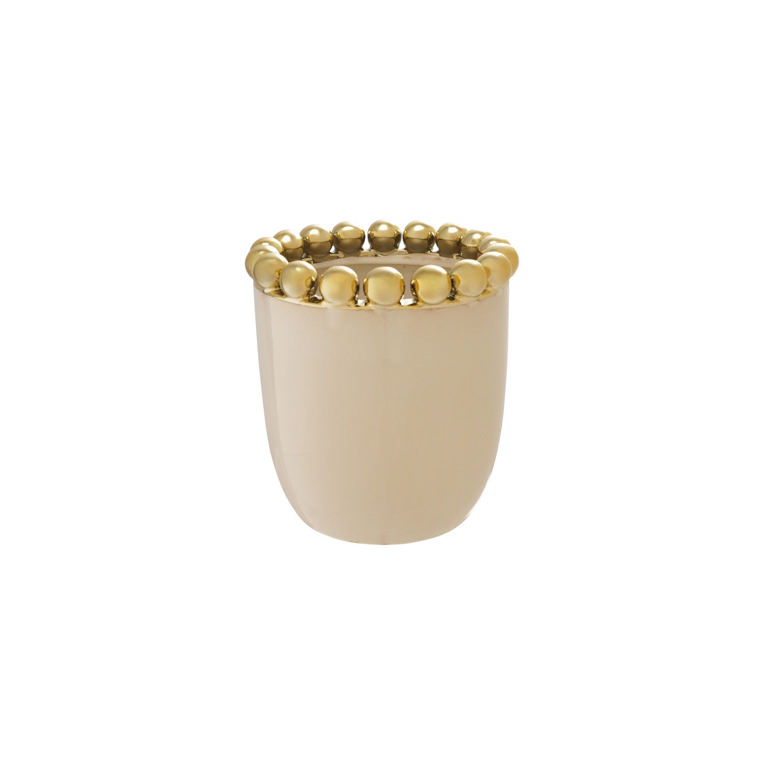 Stoneware Planter/Vase with Gold Electroplated Ball Rim - White