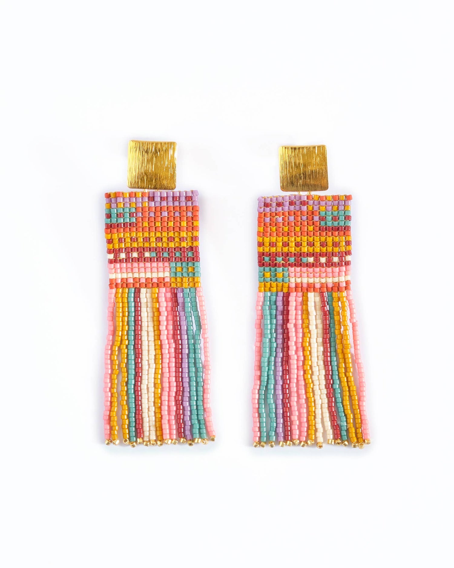 Striped Knit Fringe Earrings - Warmed Earth