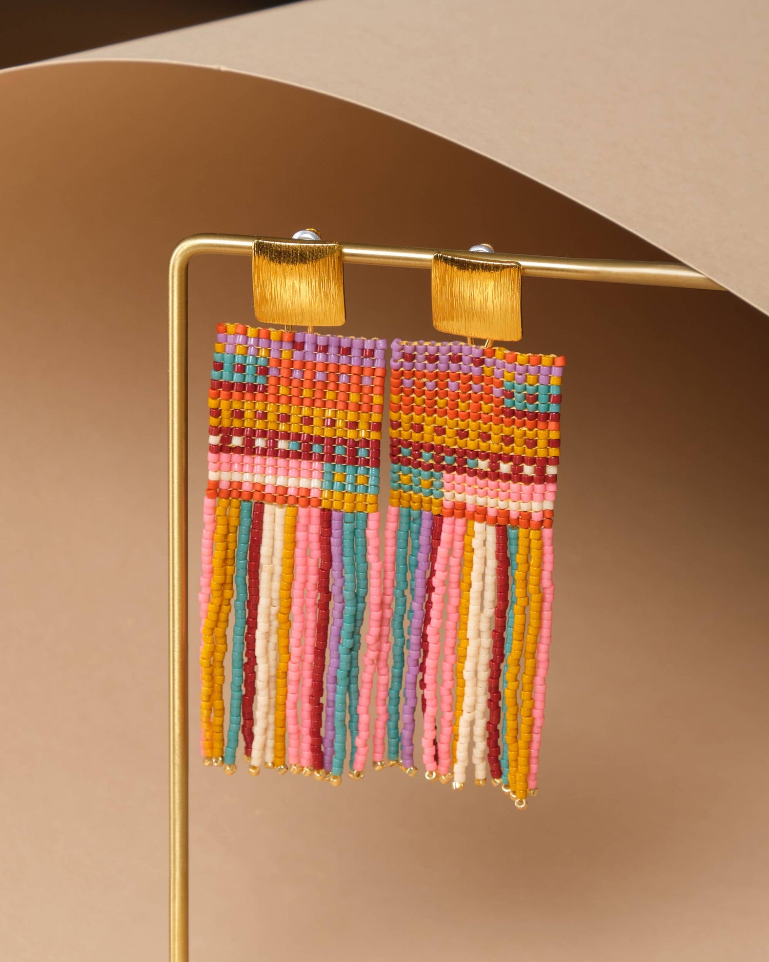 Striped Knit Fringe Earrings - Warmed Earth