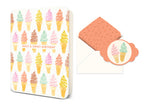Birthday card with ice cream cone pattern and matching envelope with sprinkle liner