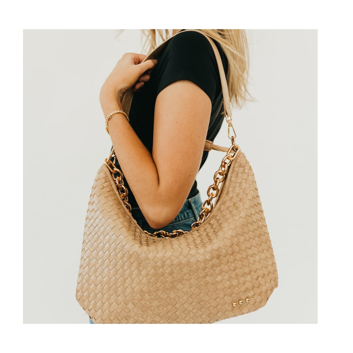 Taupe - Sienna Slouchy Woven Shoulder Bag