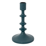 Modern glossy dark teal candlestick with a stacked bulbous stem design and a wide circular base