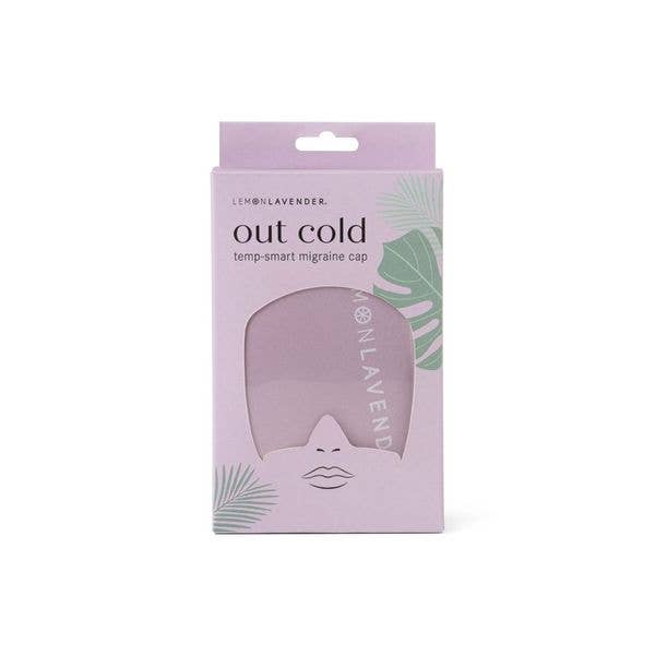 Lemon Lavender Out Cold temp smart migraine cap in lavender packaging