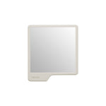Tooletries square compact mirror with a light beige silicone frame and an embossed logo on the integrated bottom left tab