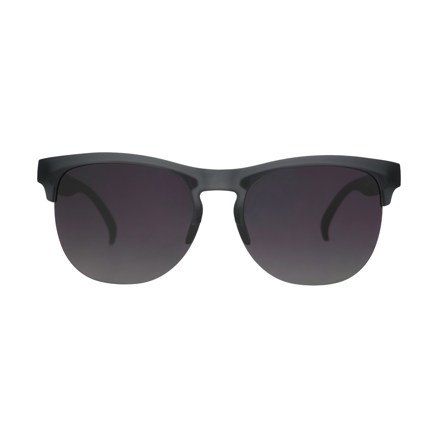 Black sunglasses with dark lenses on a white background