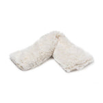 Creamy white luxurious shaggy faux fur hot water bottle cover with an angled shape