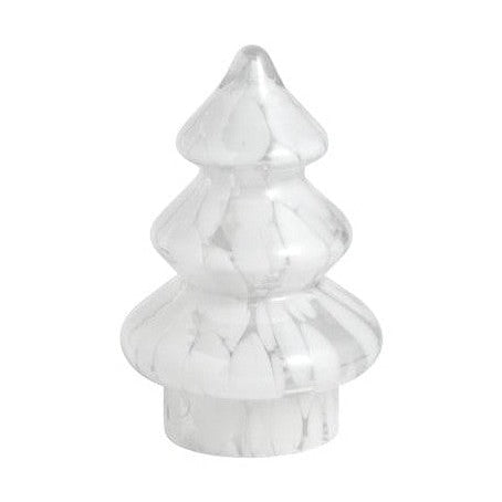 Glass clear three-tiered Christmas tree with intricate internal white swirled patterns