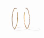 Gold hoop earrings with pavé set white stones