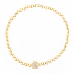 Gold beaded bracelet with a square charm featuring the letter B in crystals