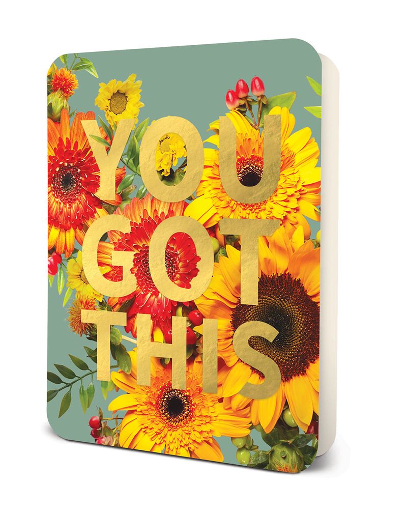 Notebook with floral background and gold foil text reading You Got This