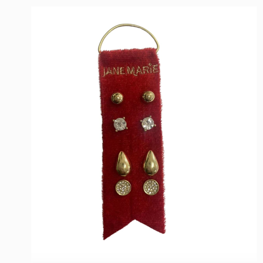 4 Stud Set - Gold Ball, Clear Crystal, Pave Crystal, Teardrop (FINAL SALE)