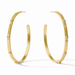Gold hoop earrings with embedded small clear stones