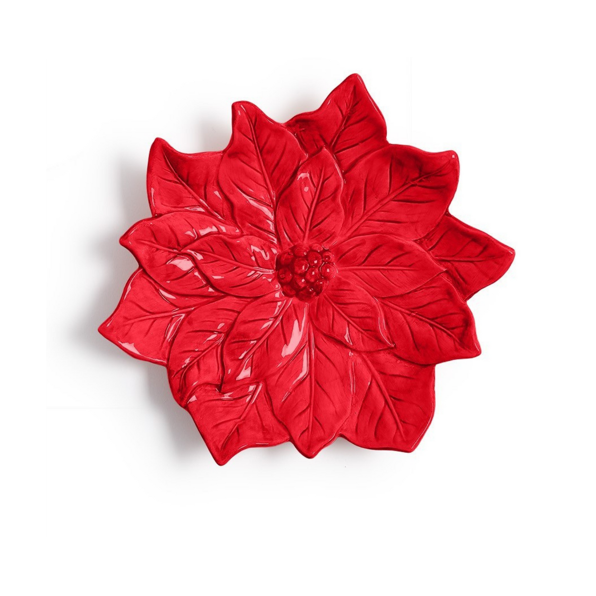Red poinsettia-shaped tidbit plate